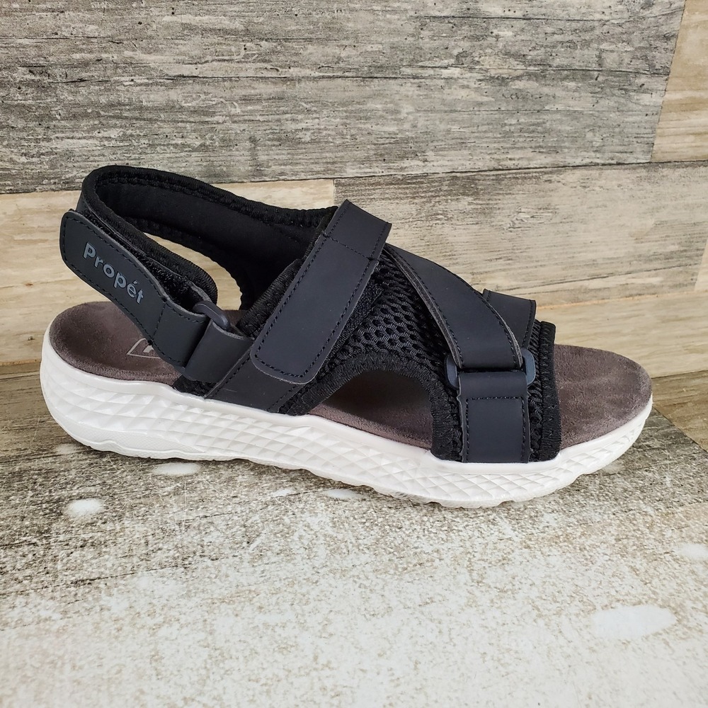 Propet Travelactiv Sport Sandal Womens Sz 6.5 N Black Mesh Two Adjustable Straps